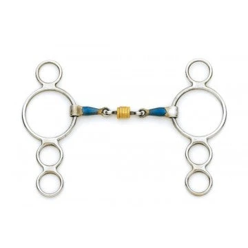Blue Steel 3-Ring Gag With Loose Brass Roller Disks
